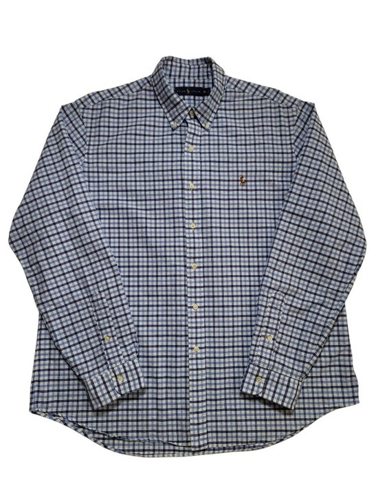 Ralph Lauren Other - Ralph Lauren Mens Blue Checkered Plaid Gingham Oxford Dress Shirt Polo XL Preppy